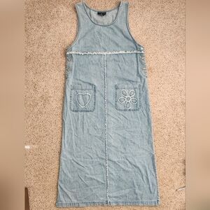 Denim Sleeveless Dress with Embroidered Pockets
